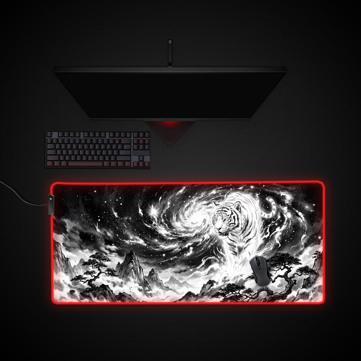 Celestial Tiger desk mat with RGB edge lighting