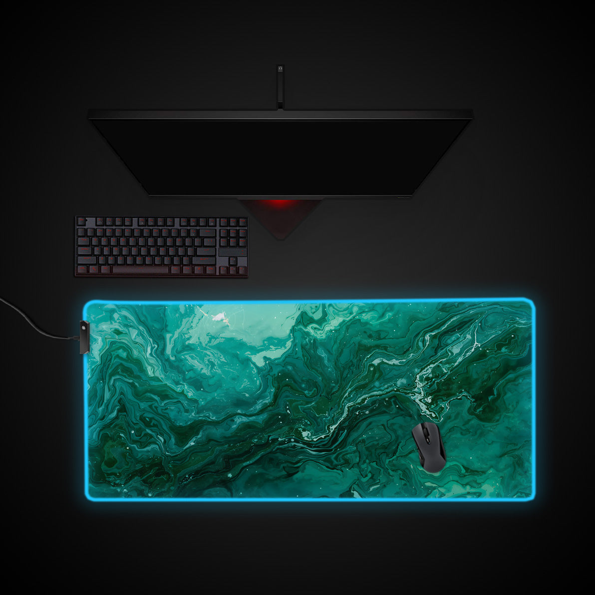 Emerald Fluid desk mat with RGB edge lighting