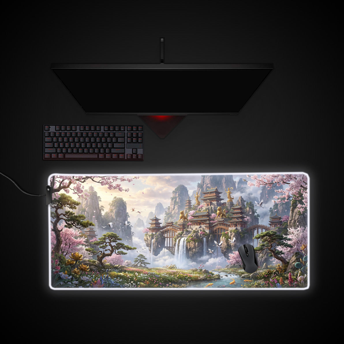 Celestial Temple desk mat with RGB edge lighting