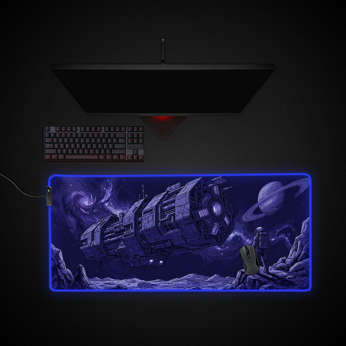 Cosmic Vessel desk mat with RGB edge lighting