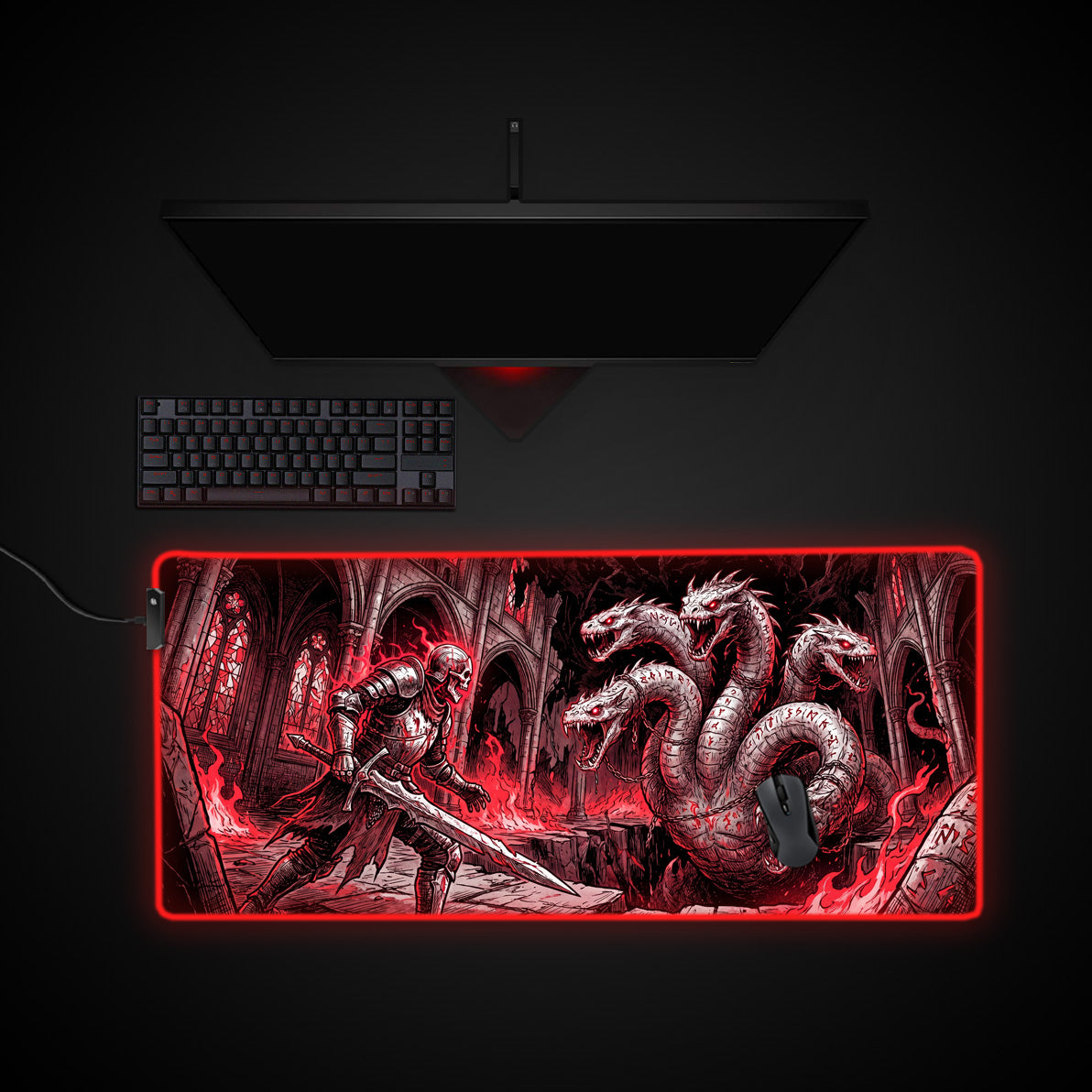 Infernal Hydra desk mat with RGB edge lighting