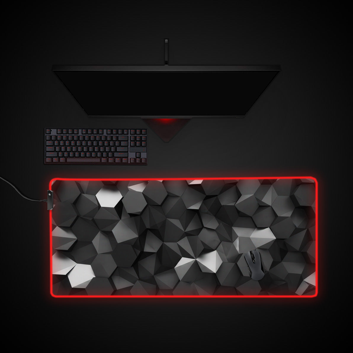 Obsidian Facets desk mat with RGB edge lighting