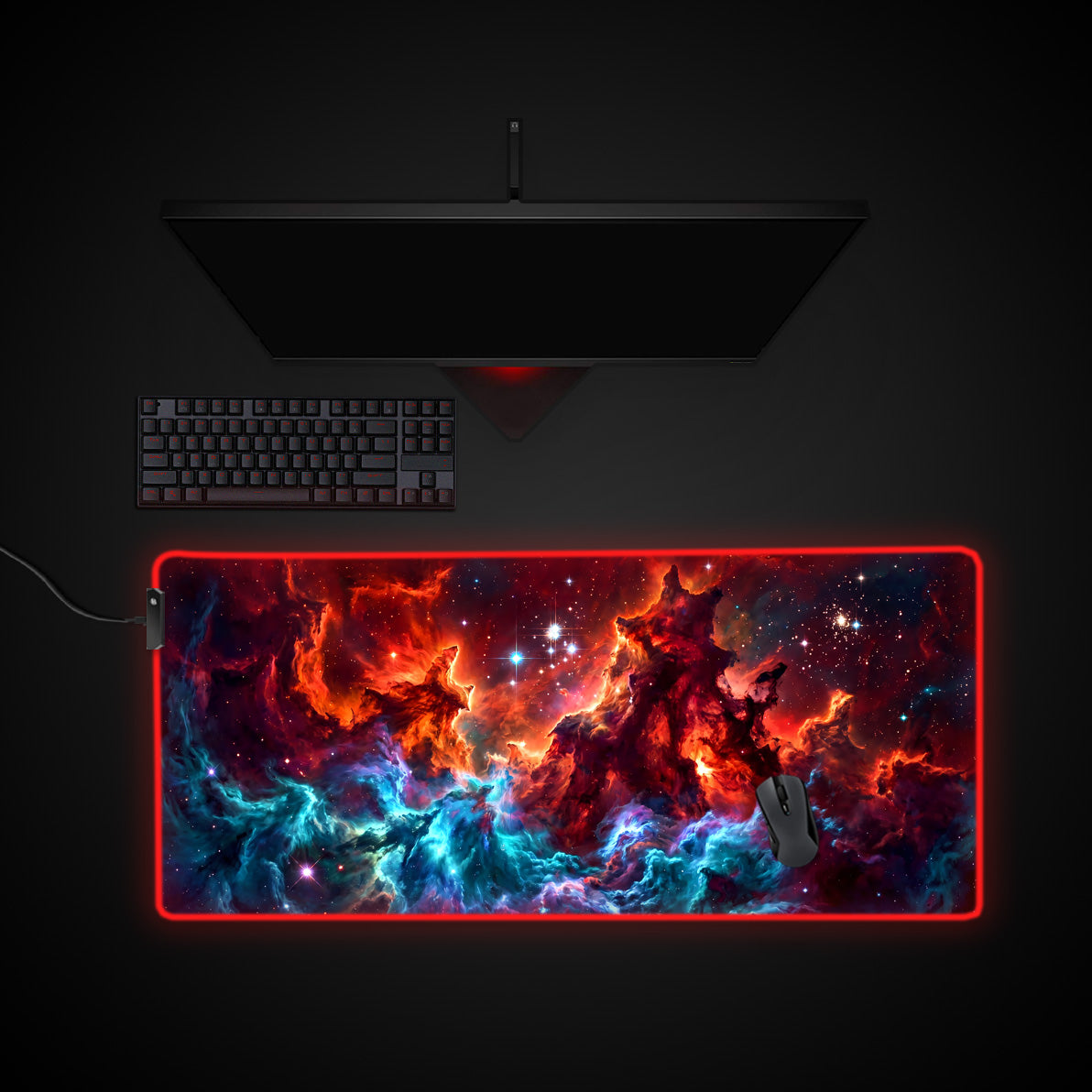 Nebula Collision desk mat with RGB edge lighting