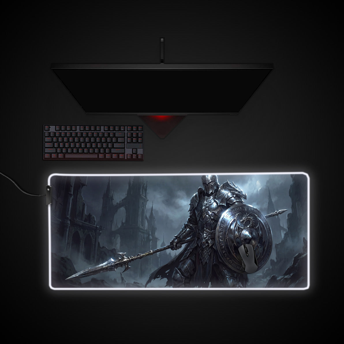 Dragon Knight desk mat with RGB edge lighting