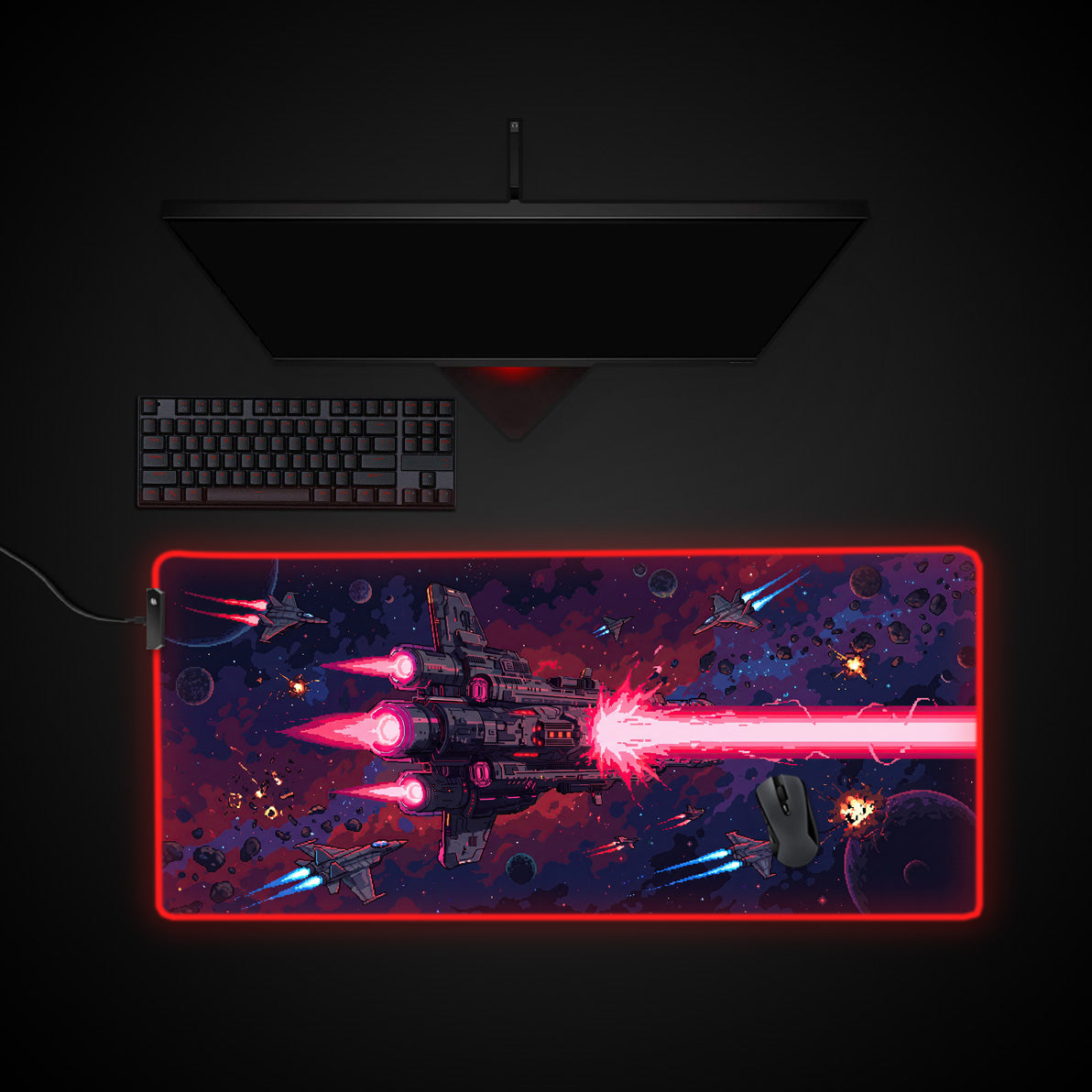 Star Cruiser Strike desk mat with RGB edge lighting