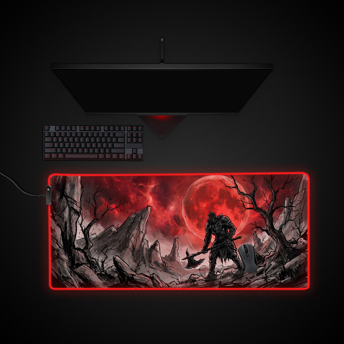 Blood Moon Knight desk mat with RGB edge lighting