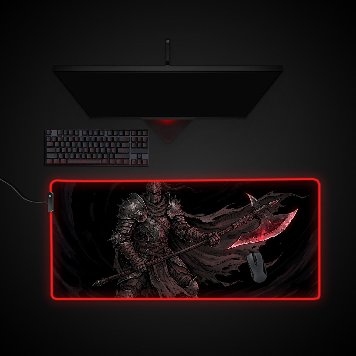Crimson Executioner desk mat with RGB edge lighting