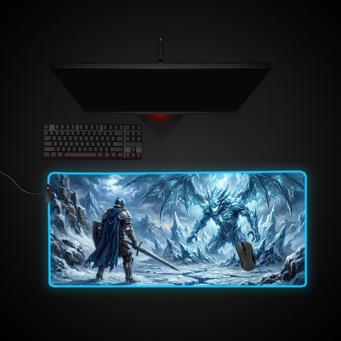 Glacial Dragon desk mat with RGB edge lighting