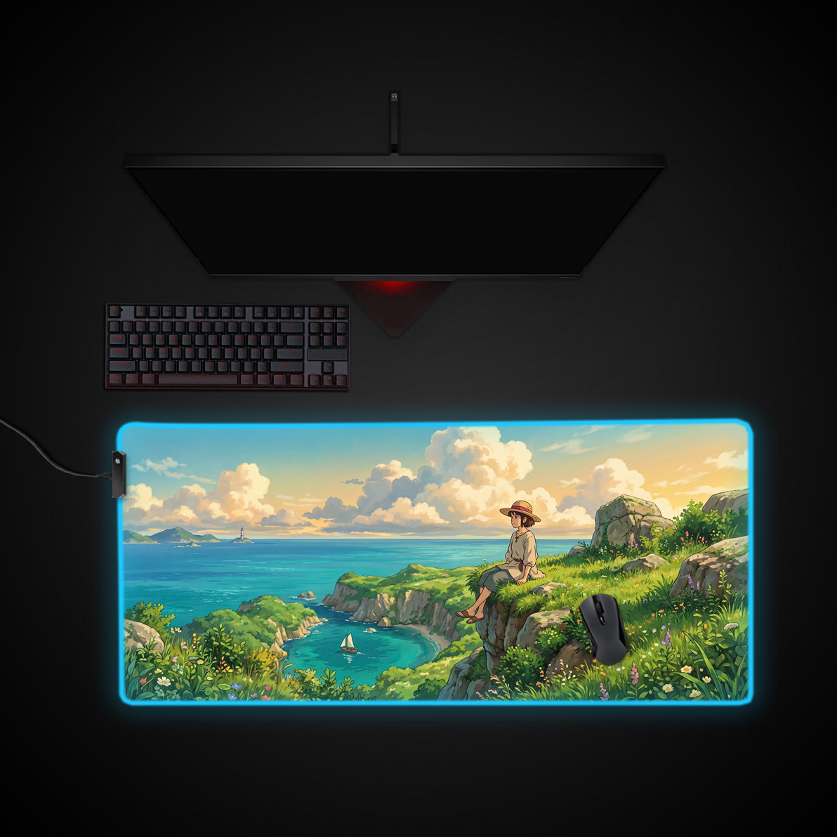Summer Seaside desk mat with RGB edge lighting