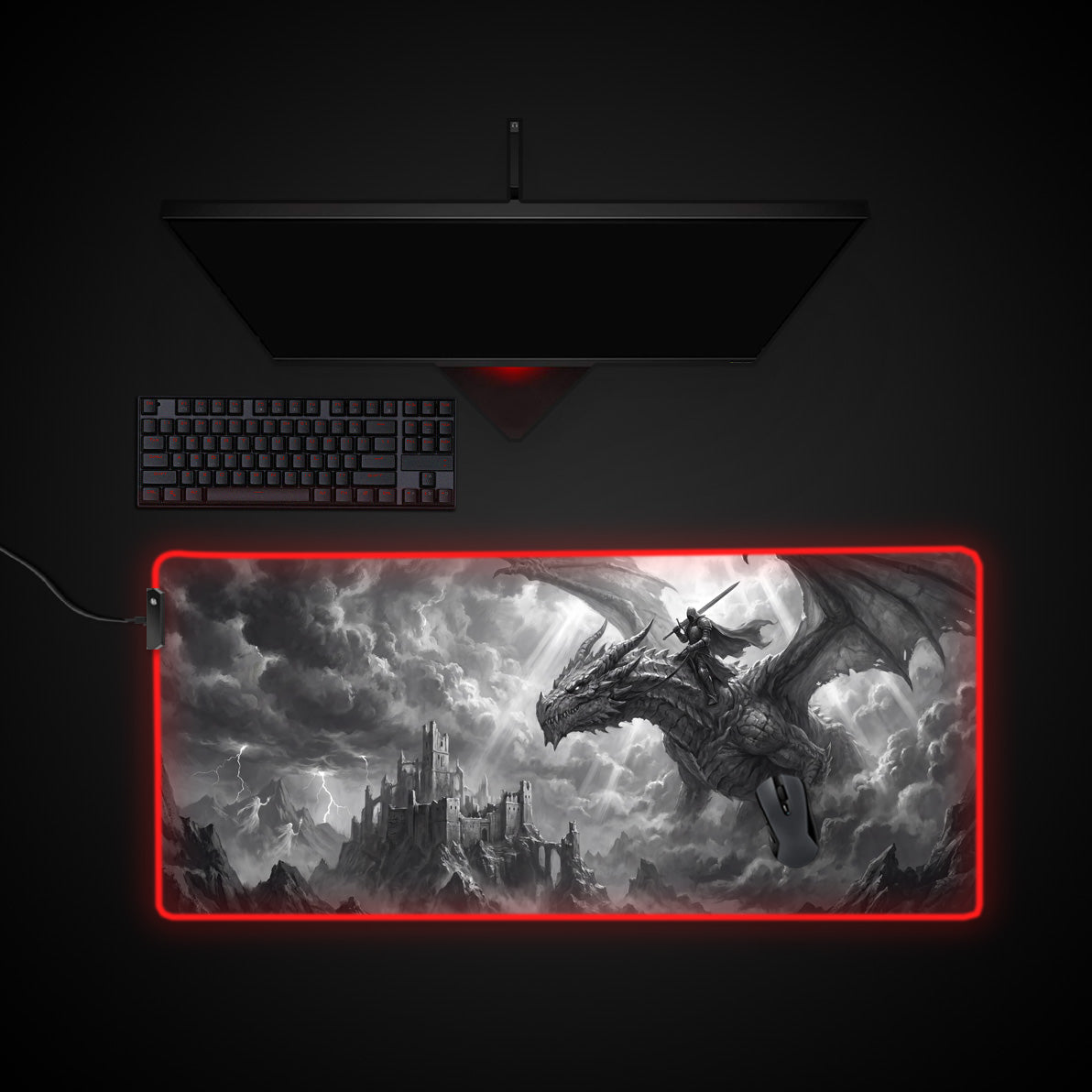 Storm Dragon Rider desk mat with RGB edge lighting