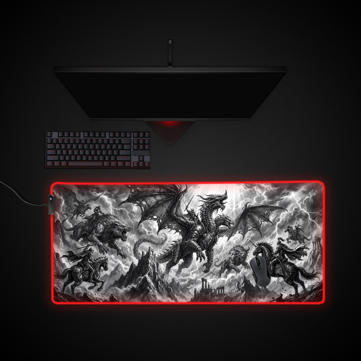 Stormbound Dragon desk mat with RGB edge lighting