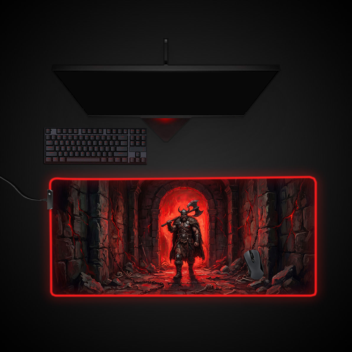 Crimson Warrior desk mat with RGB edge lighting