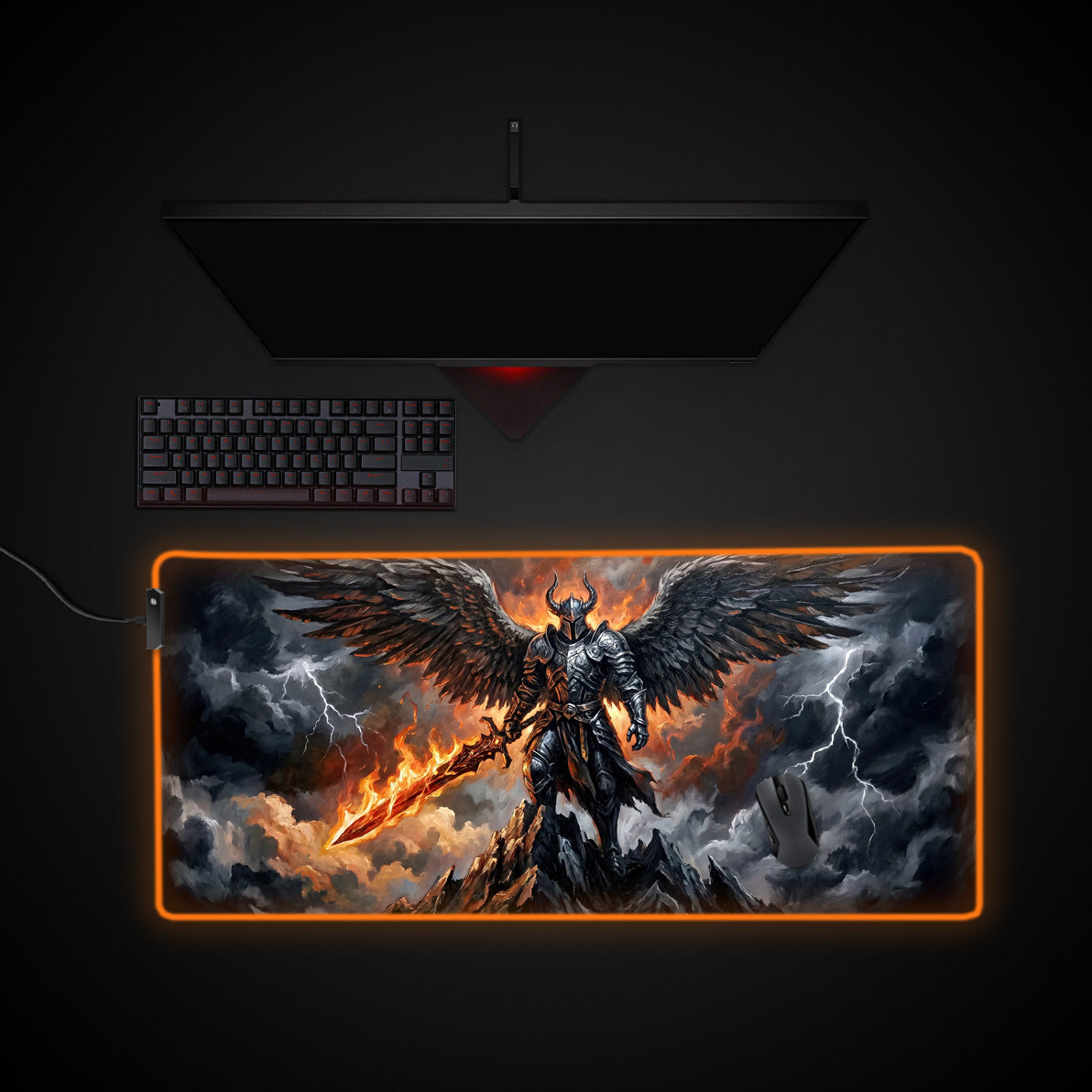 Wrathful Archangel desk mat with RGB edge lighting