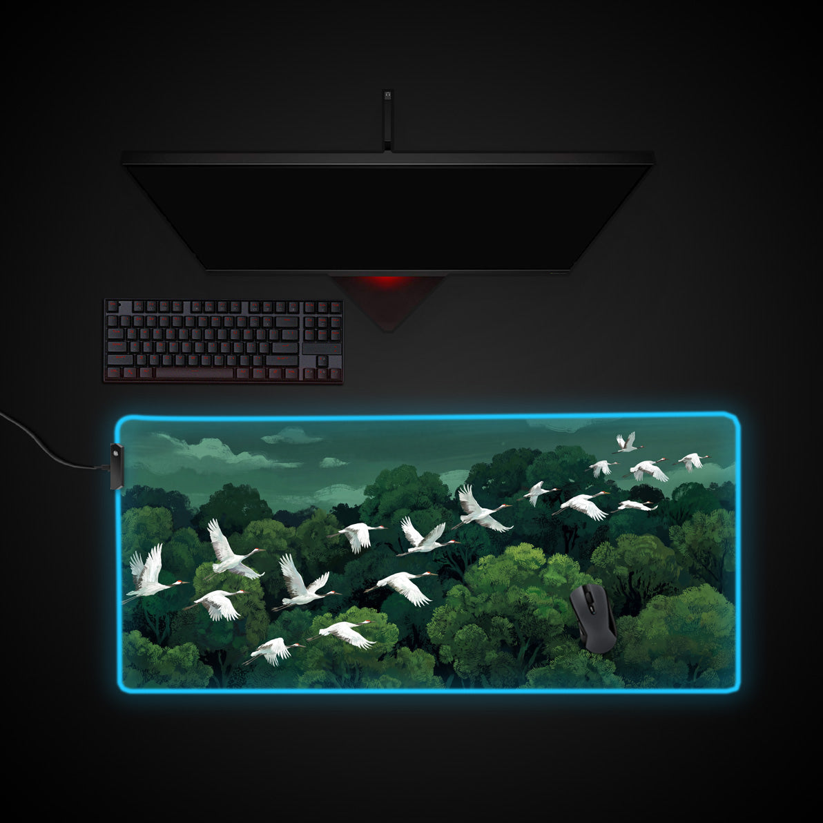 Emerald Crane Flight desk mat with RGB edge lighting