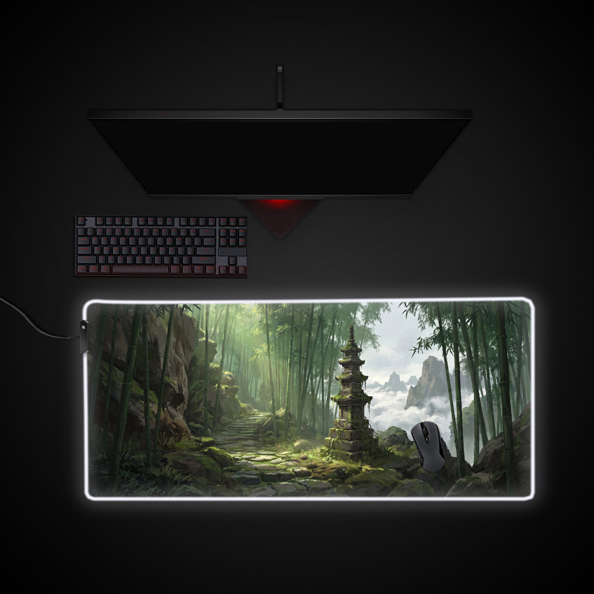 Bamboo Forest Retreat desk mat with RGB edge lighting