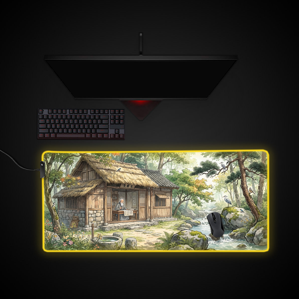 Riverside Retreat desk mat with RGB edge lighting