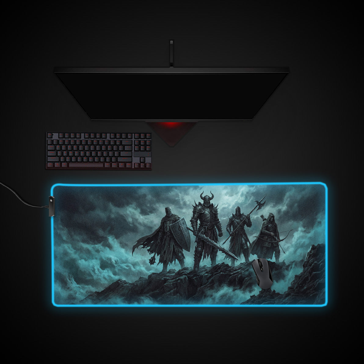Dark Vanguard desk mat with RGB edge lighting