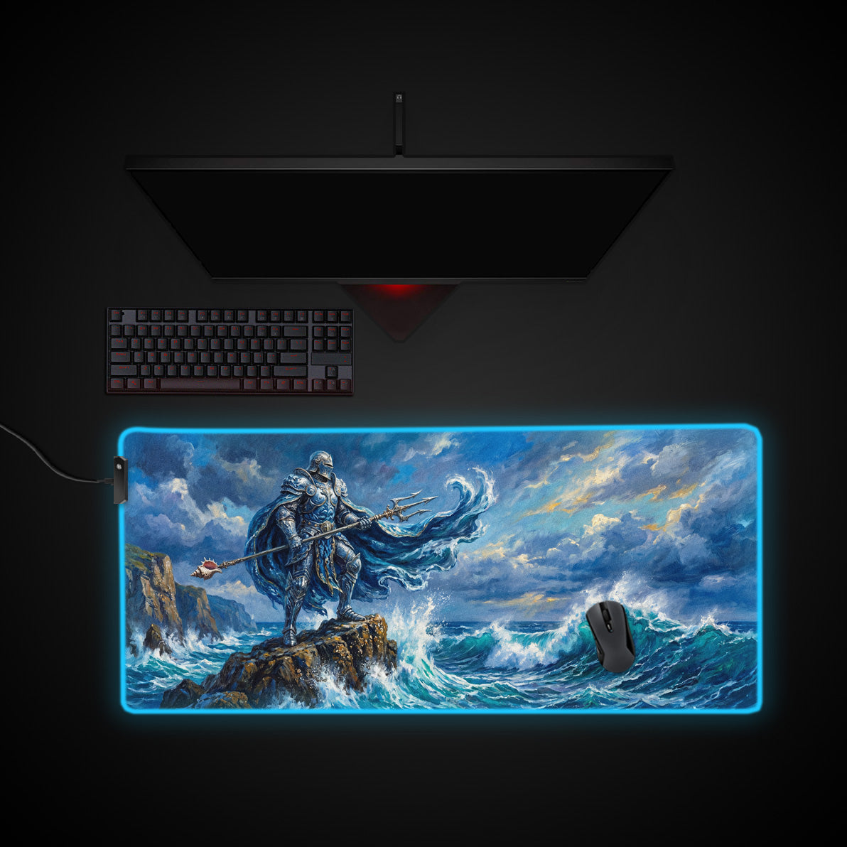 Tide Warrior desk mat with RGB edge lighting
