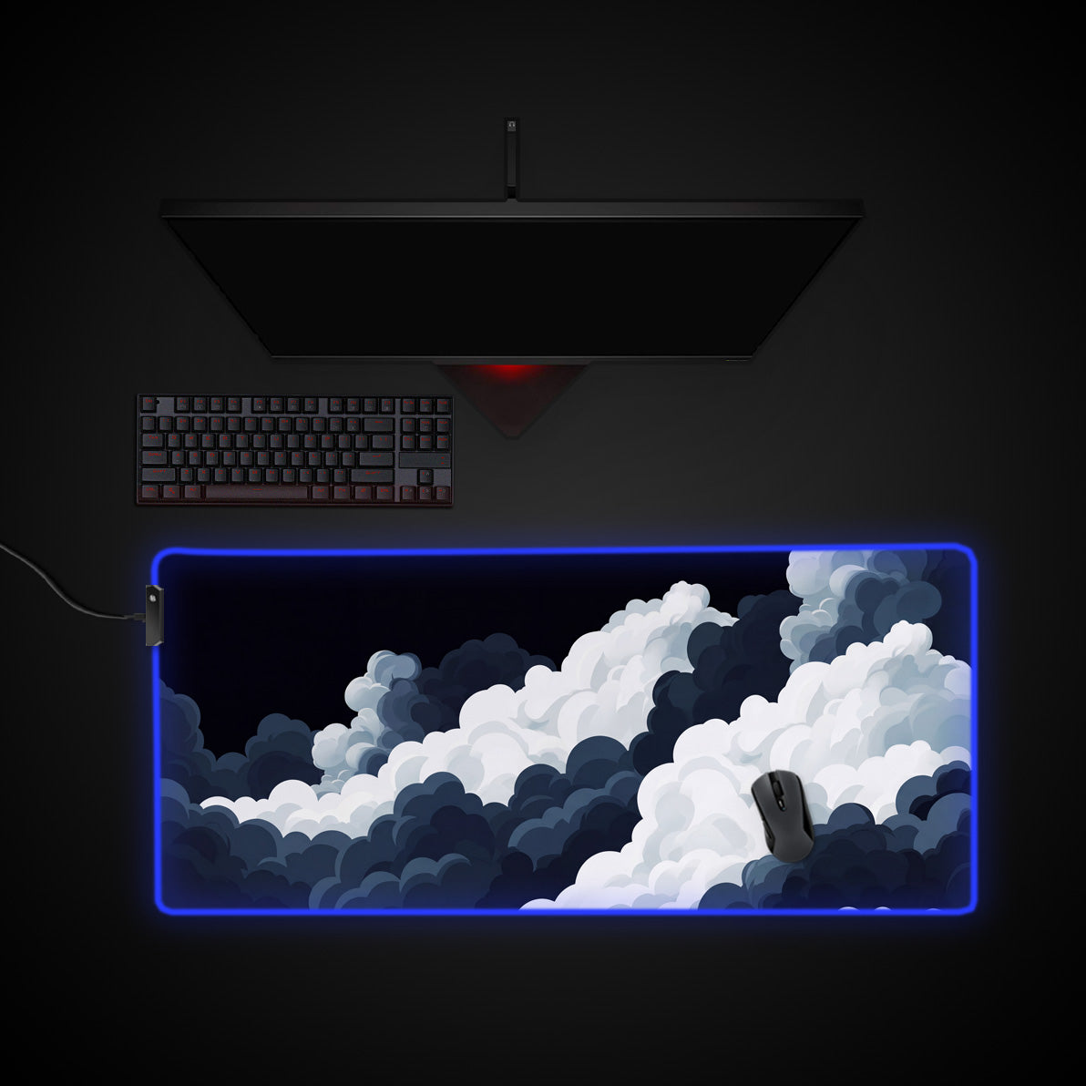 Obsidian Clouds desk mat with RGB edge lighting