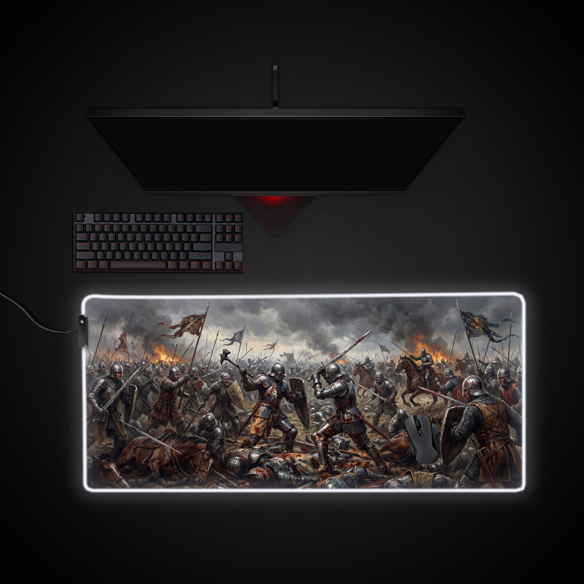 Fields of Iron desk mat with RGB edge lighting