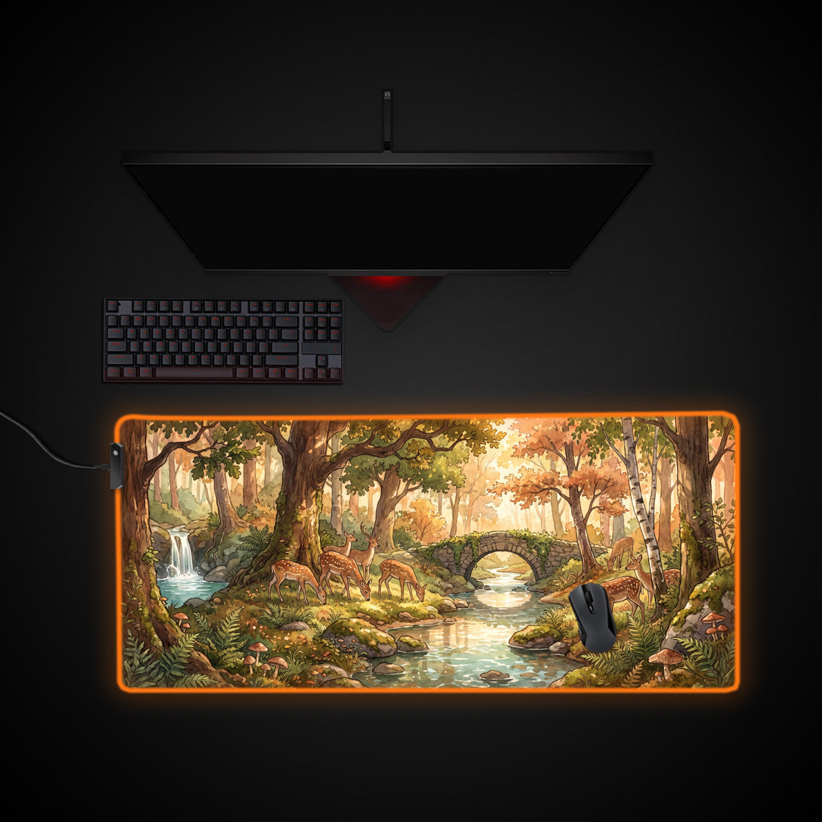 Enchanted Woodland desk mat with RGB edge lighting
