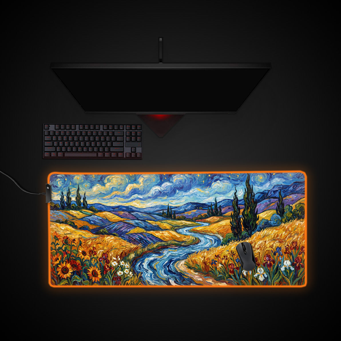 Impressionist Valley desk mat with RGB edge lighting