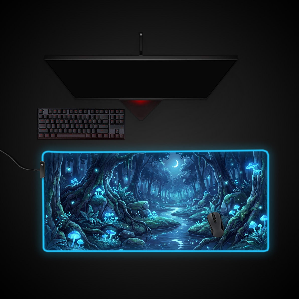 Mystic Grove desk mat with RGB edge lighting