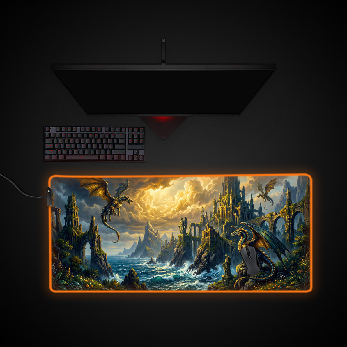 Dragon Citadel desk mat with RGB edge lighting