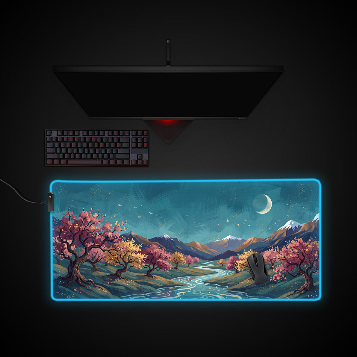 Blossom Valley desk mat with RGB edge lighting