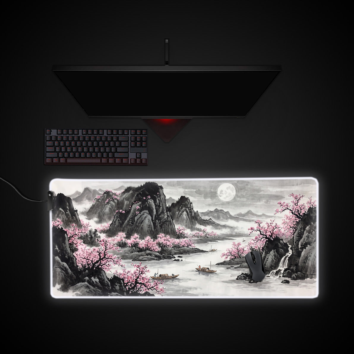 Lunar Blossom Valley desk mat with RGB edge lighting