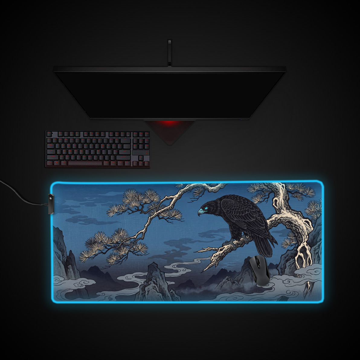Midnight Eagle desk mat with RGB edge lighting