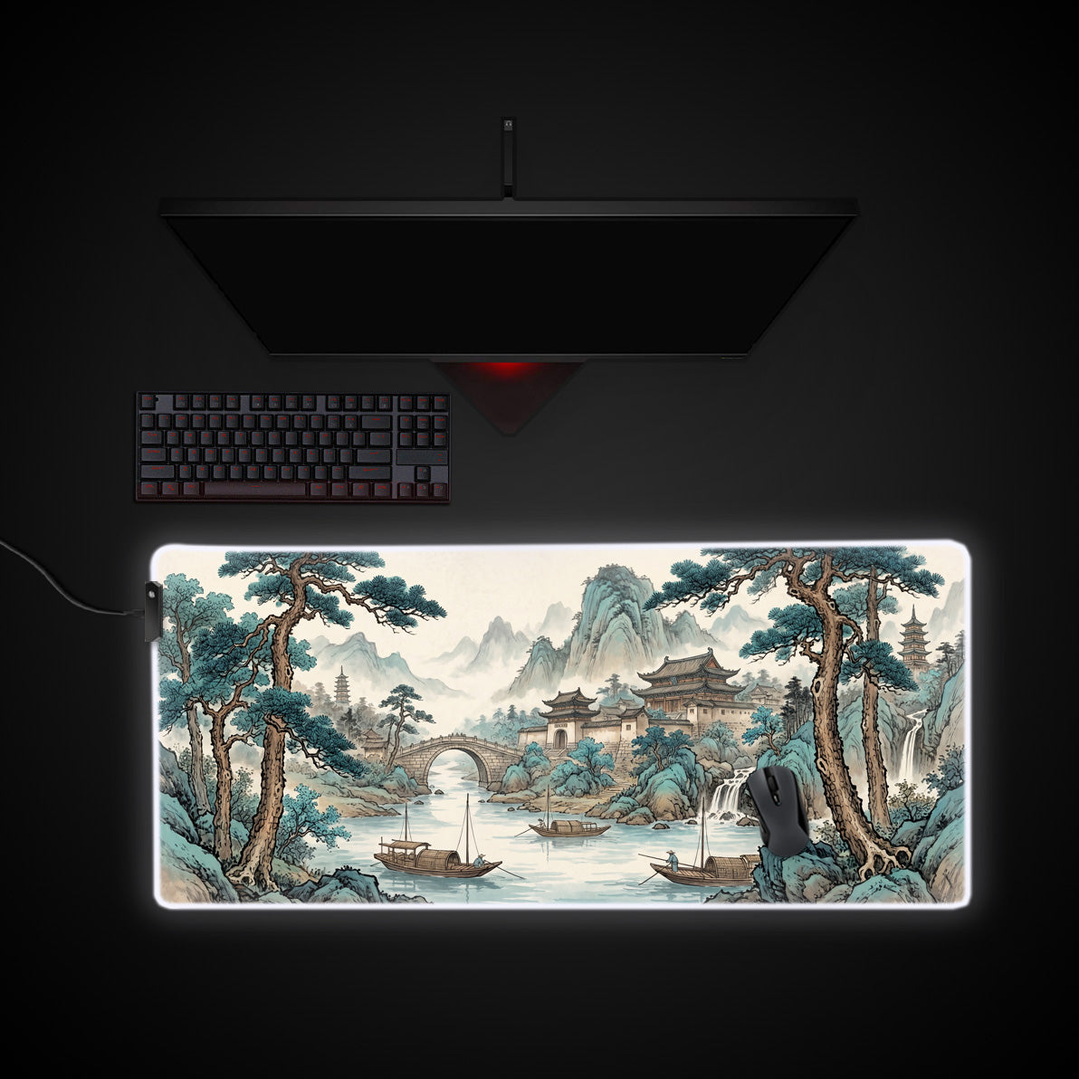 Jade River Valley desk mat with RGB edge lighting