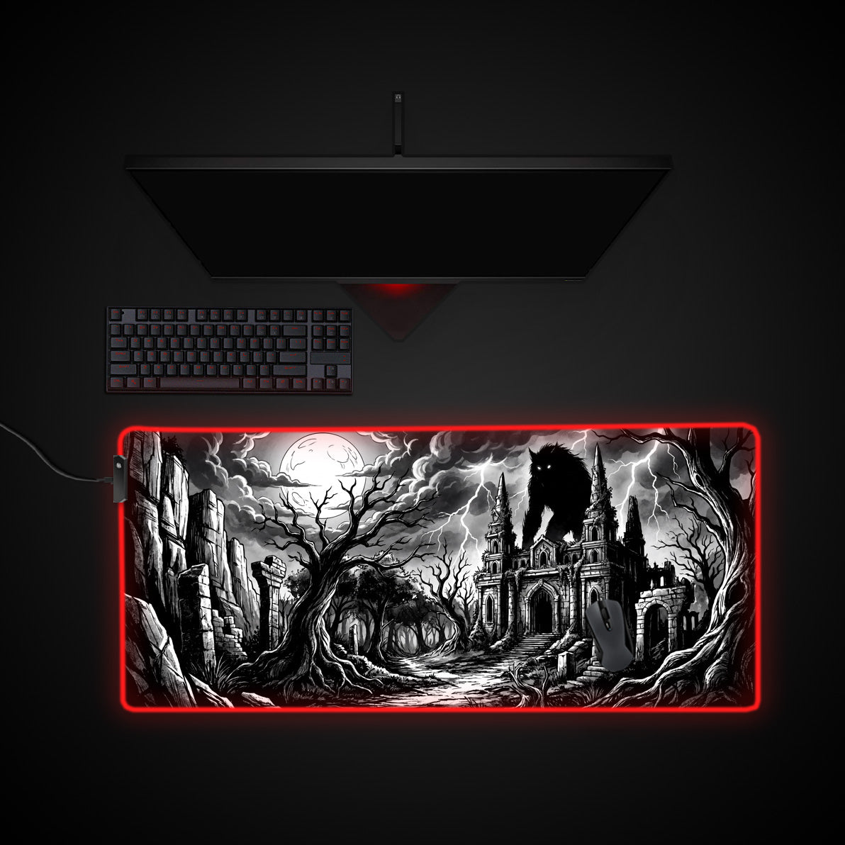 Shadow Beast desk mat with RGB edge lighting