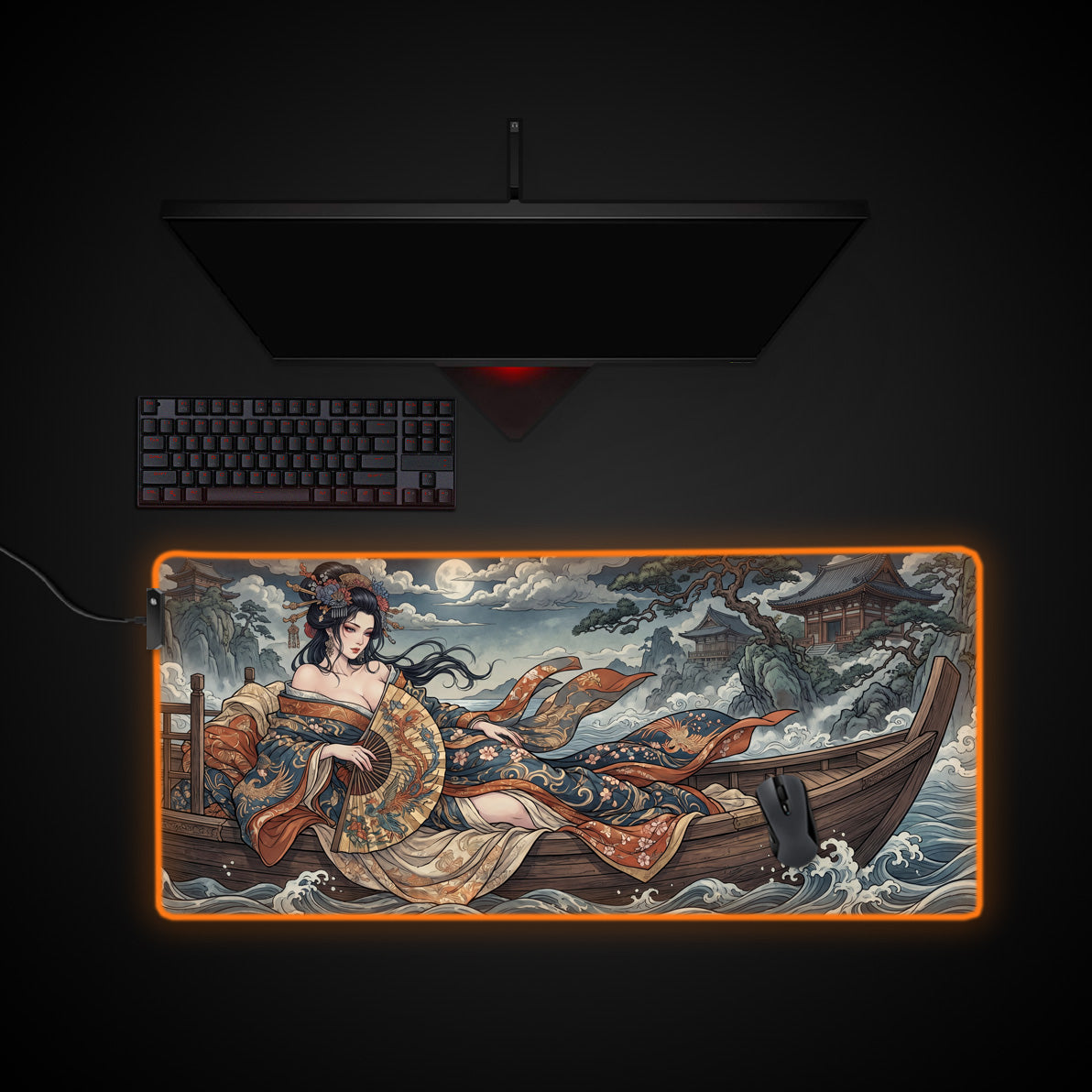 Moonlit Voyage desk mat with RGB edge lighting