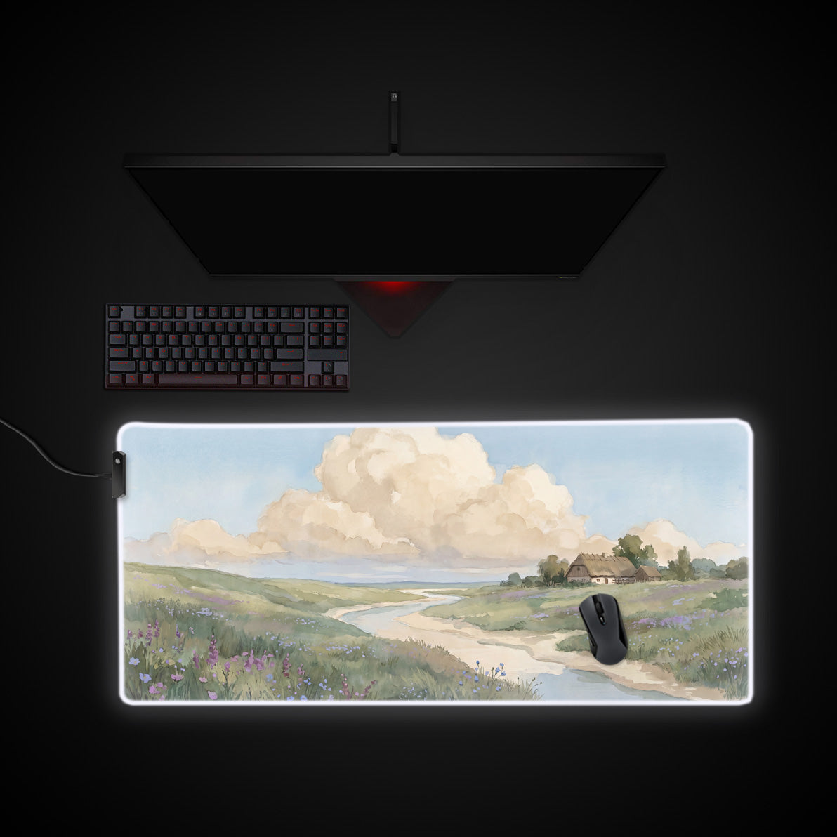 Pastoral Meadows desk mat with RGB edge lighting