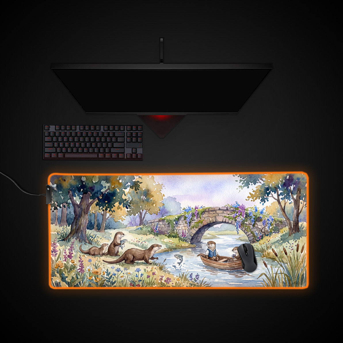 River Otters desk mat with RGB edge lighting