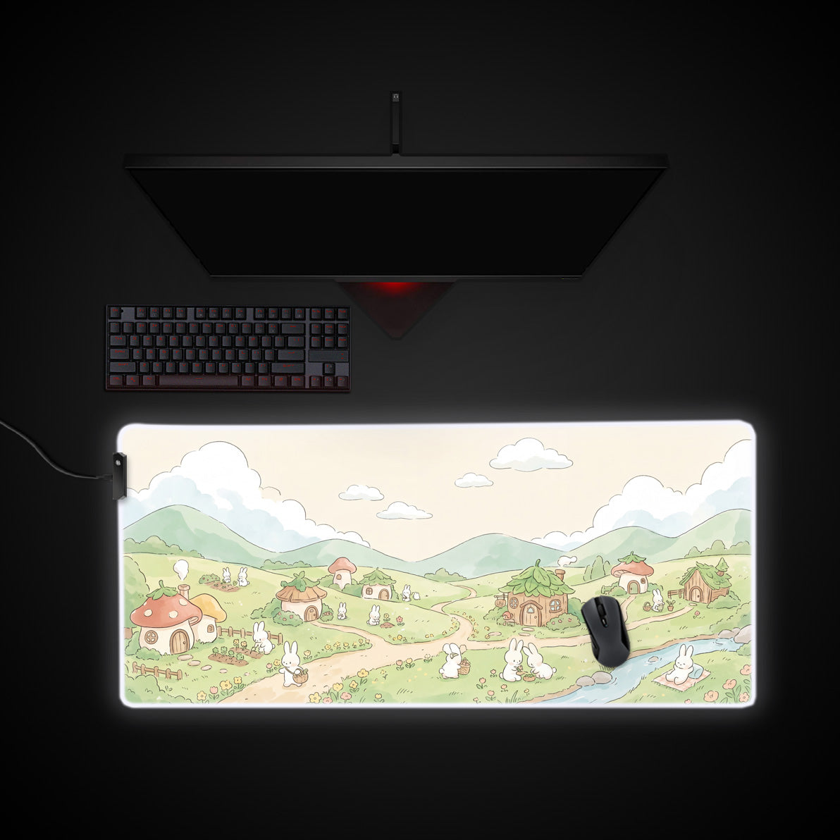 Bunny Village desk mat with RGB edge lighting