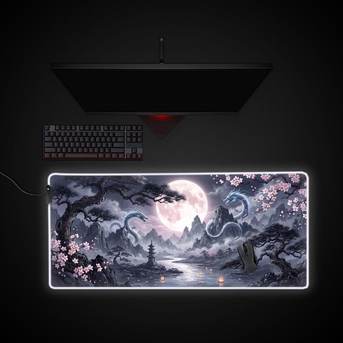 Lunar Dragons desk mat with RGB edge lighting