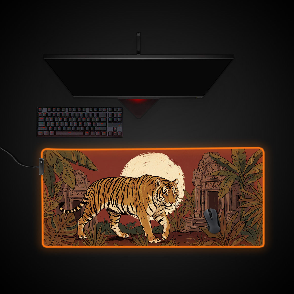 Temple Tiger desk mat with RGB edge lighting