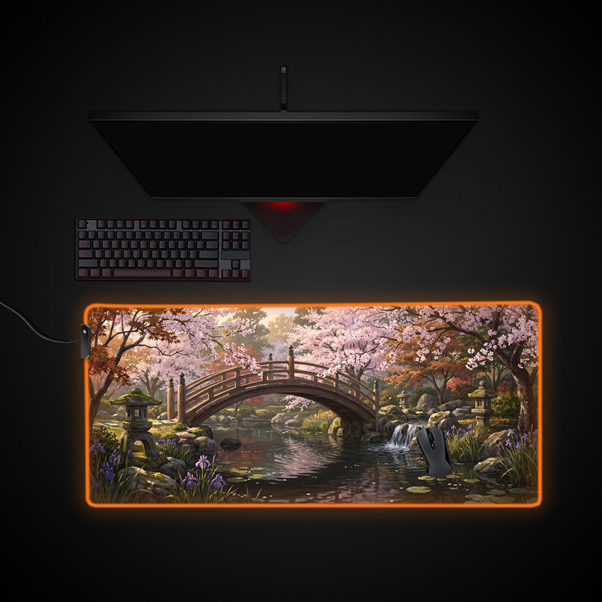 Sakura Zen Garden desk mat with RGB edge lighting