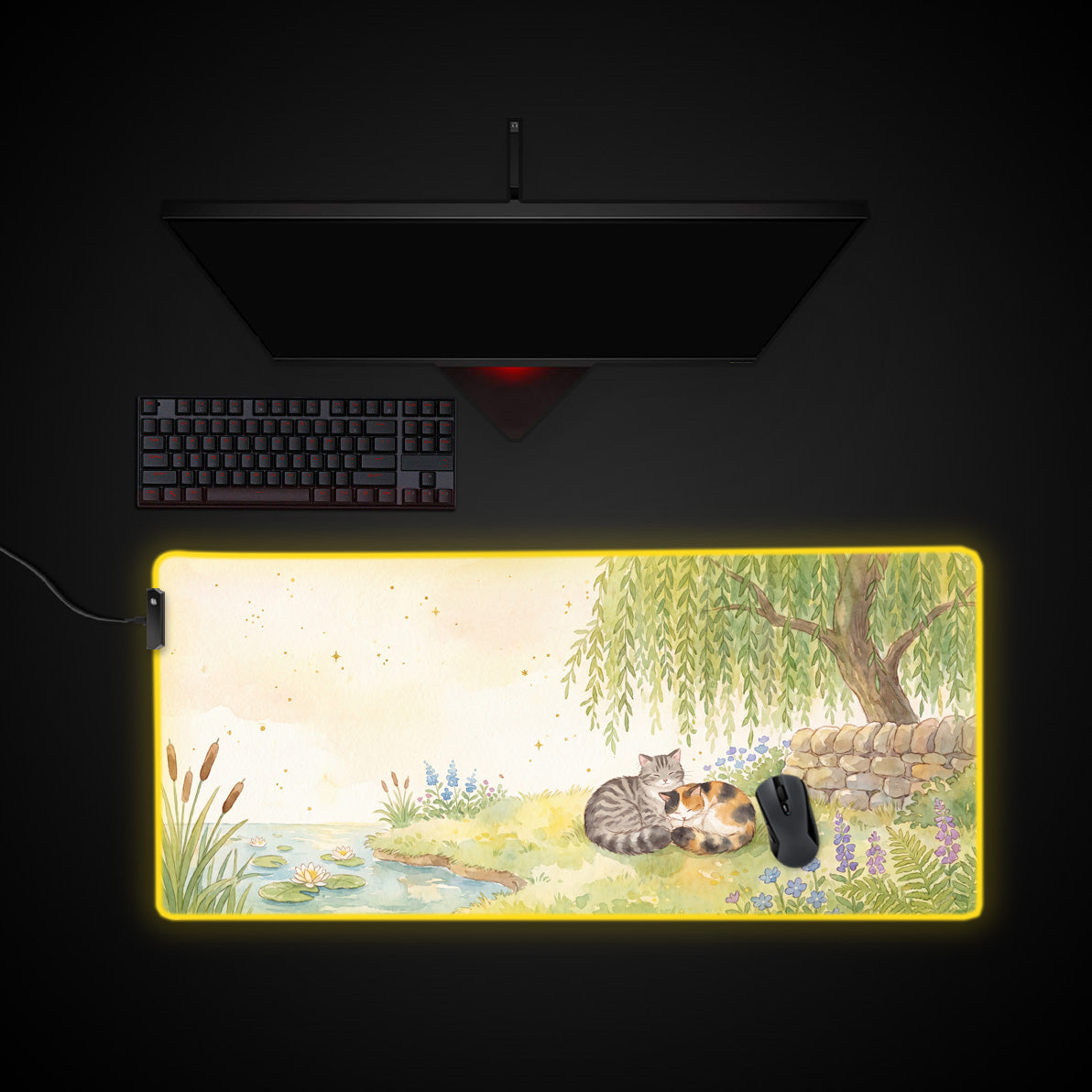Willow Cats desk mat with RGB edge lighting