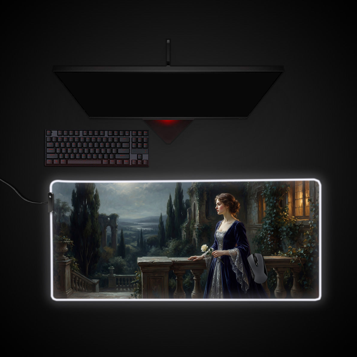Gothic Romance desk mat with RGB edge lighting