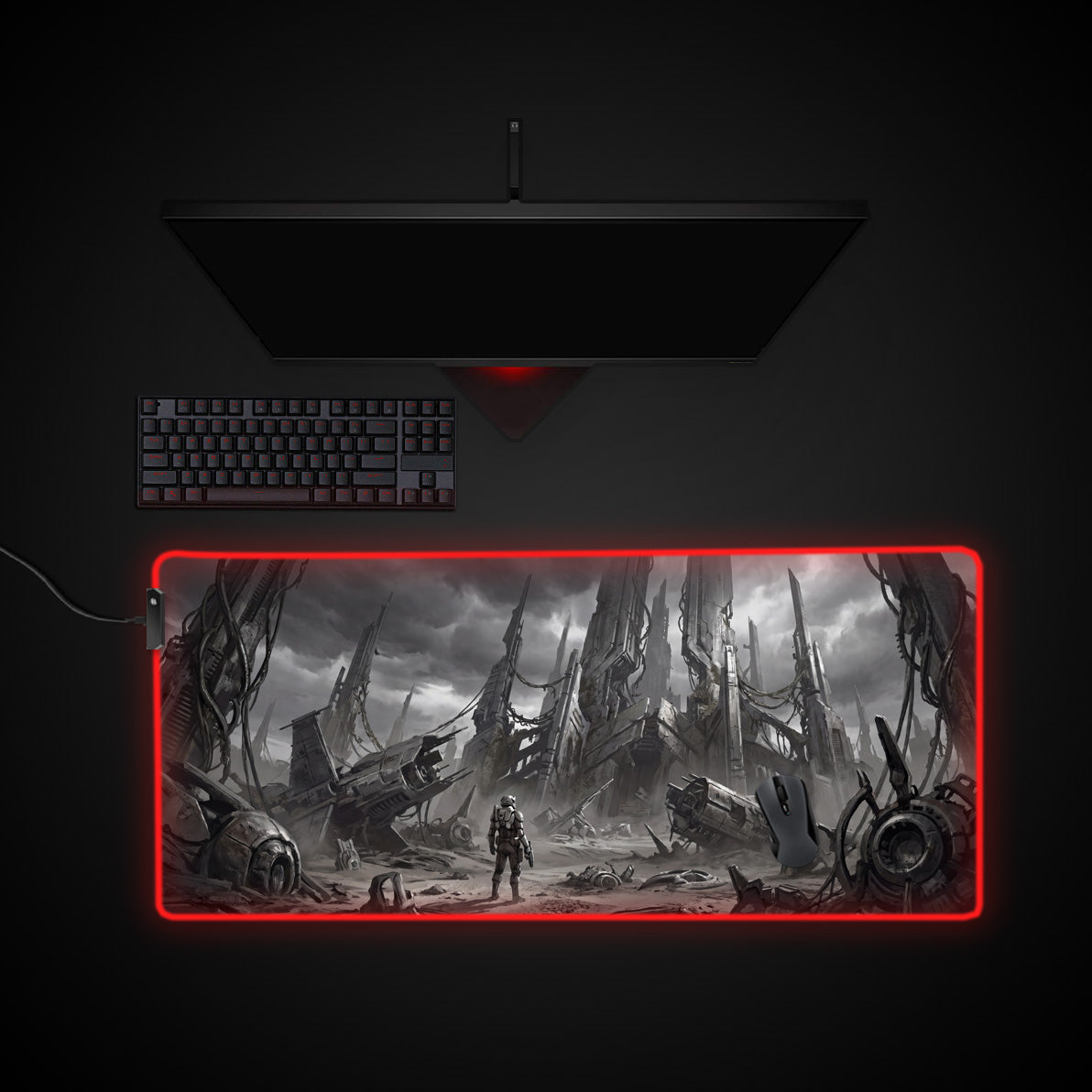 Fallen Sector desk mat with RGB edge lighting
