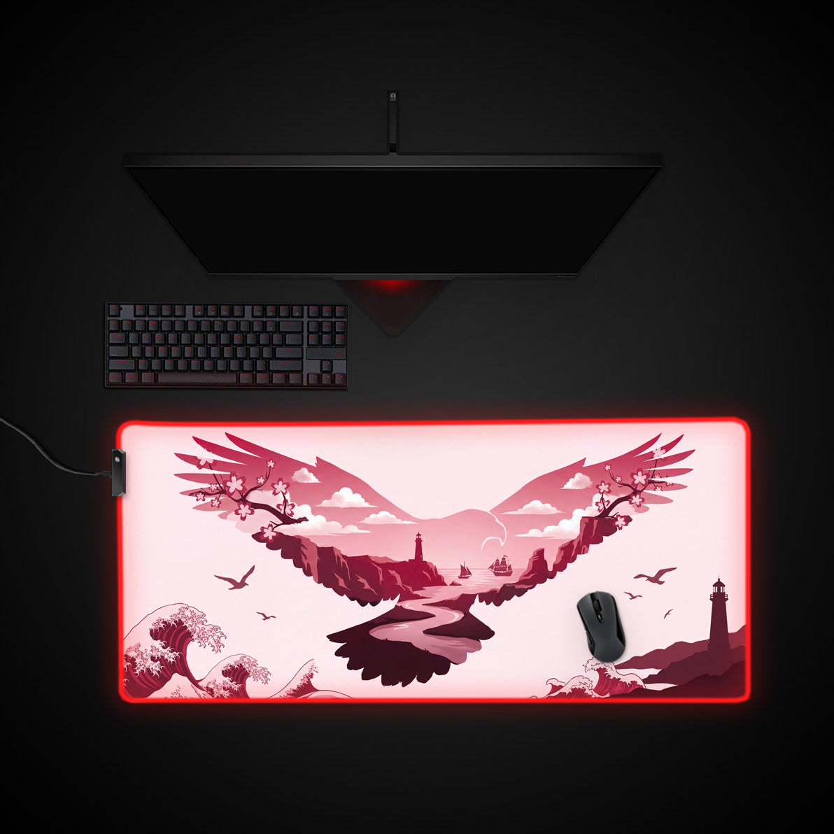 Sakura Flight desk mat with RGB edge lighting