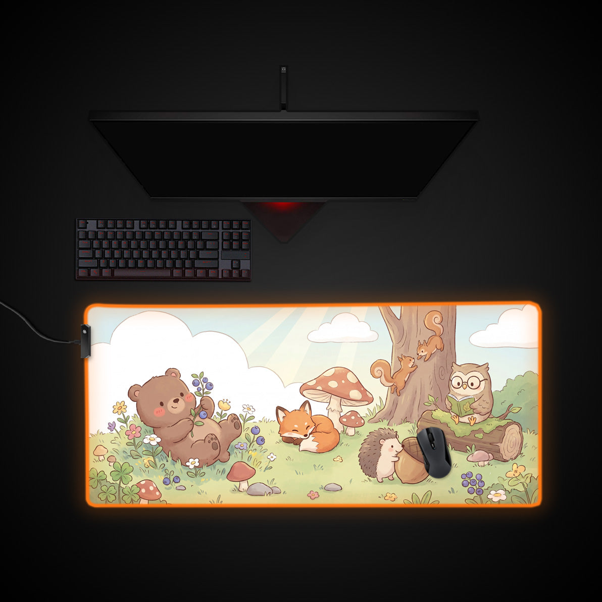 Woodland Gathering desk mat with RGB edge lighting