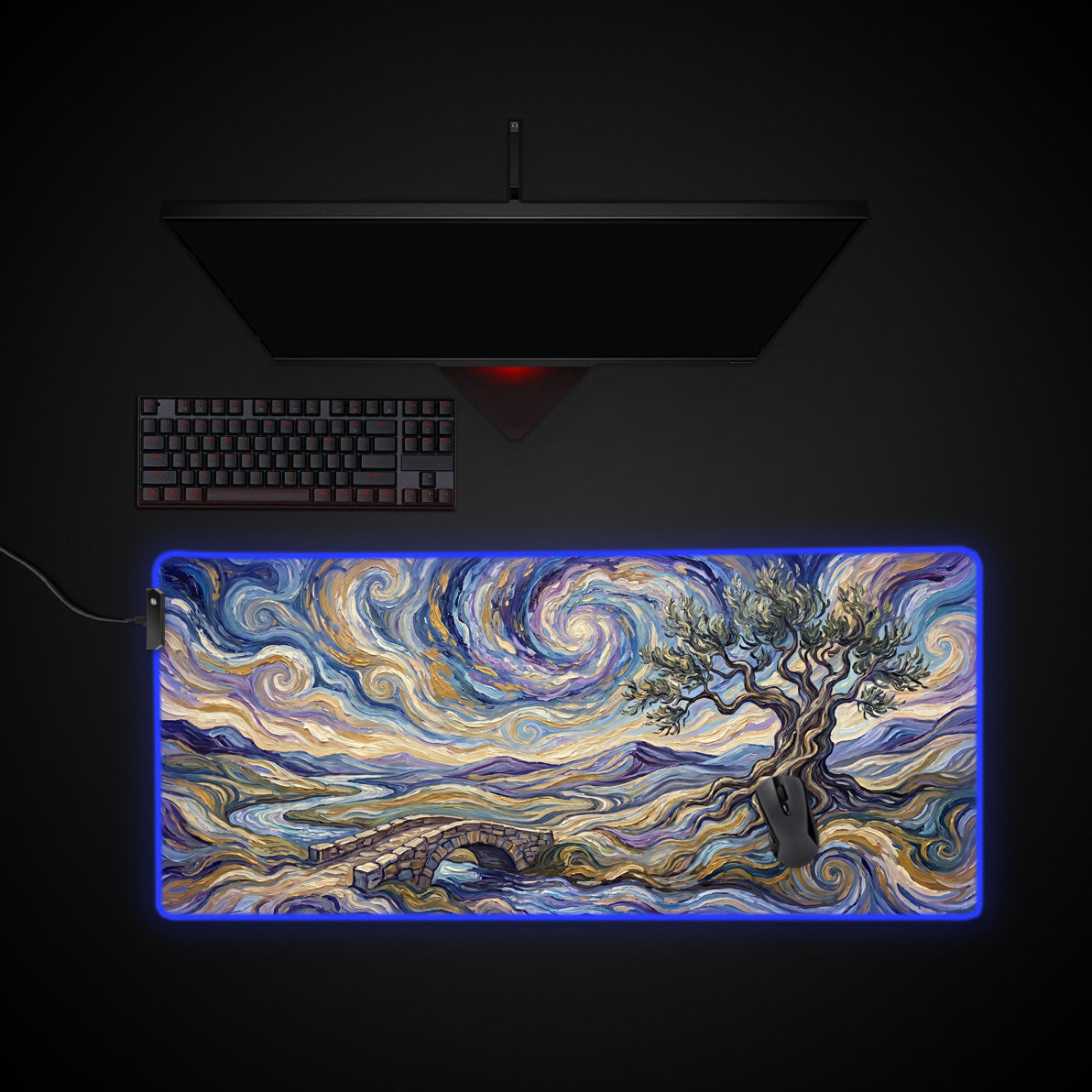 Impressionist Grove desk mat with RGB edge lighting