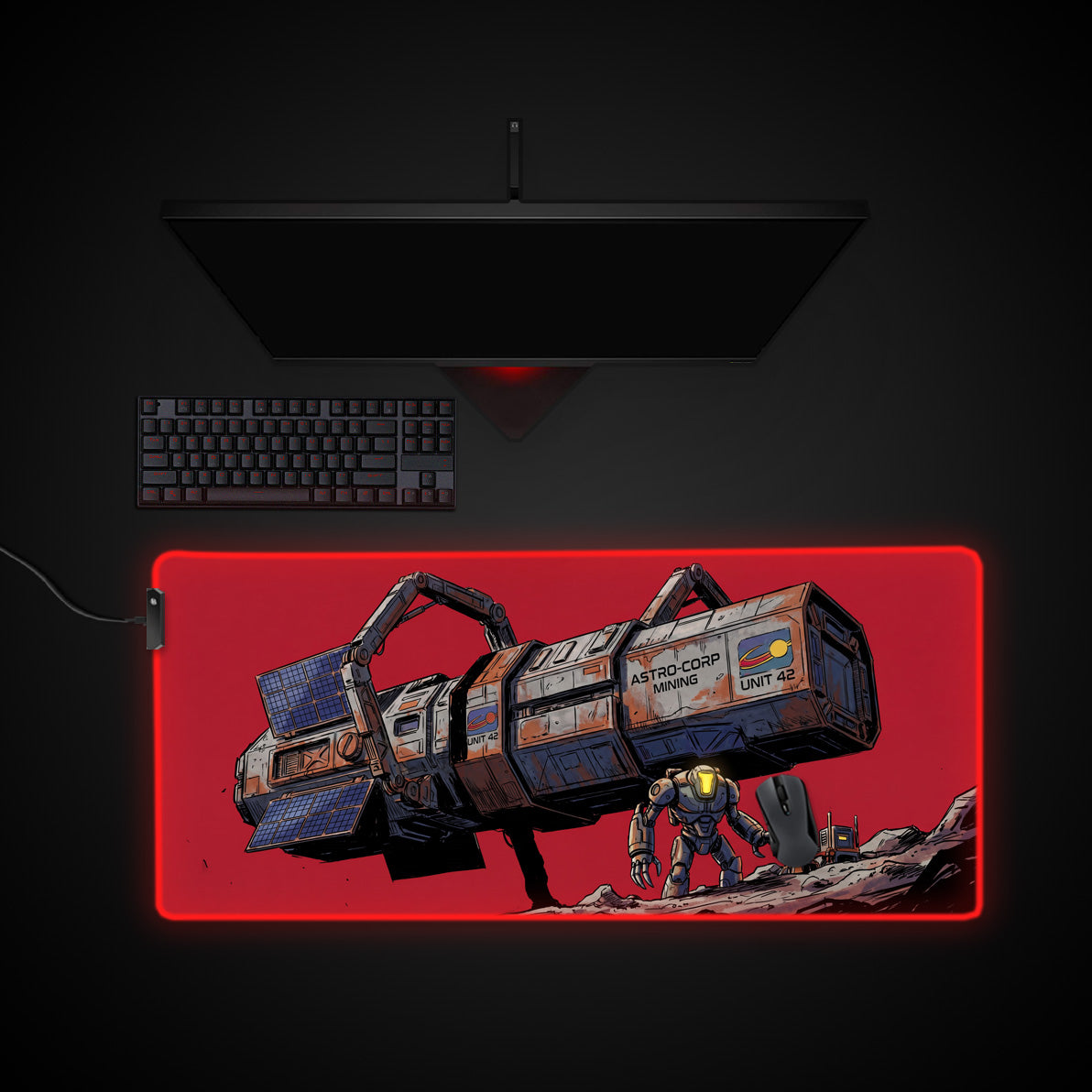 Astro Corp Mining desk mat with RGB edge lighting