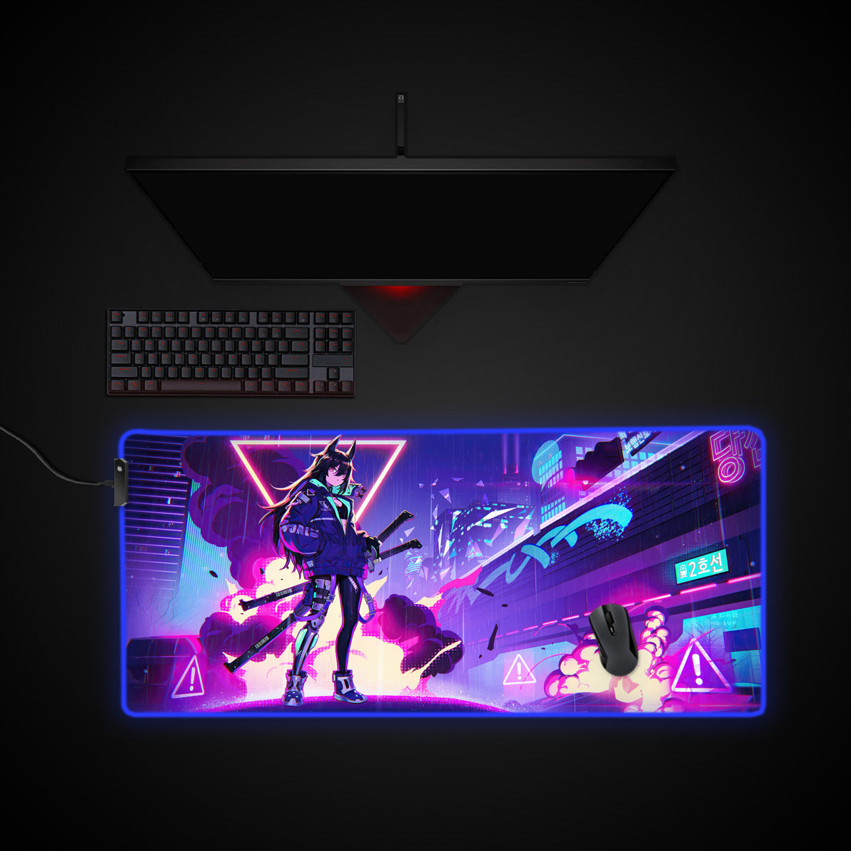 Katana Girl Desk Pad desk mat with RGB edge lighting