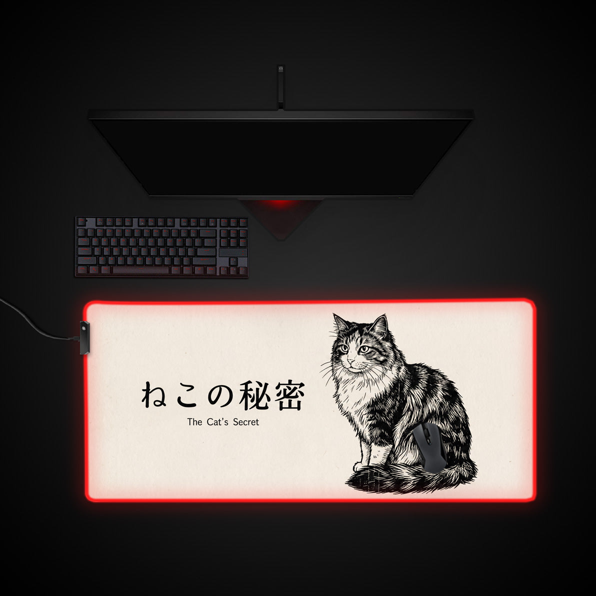 Neko Secret desk mat with RGB edge lighting