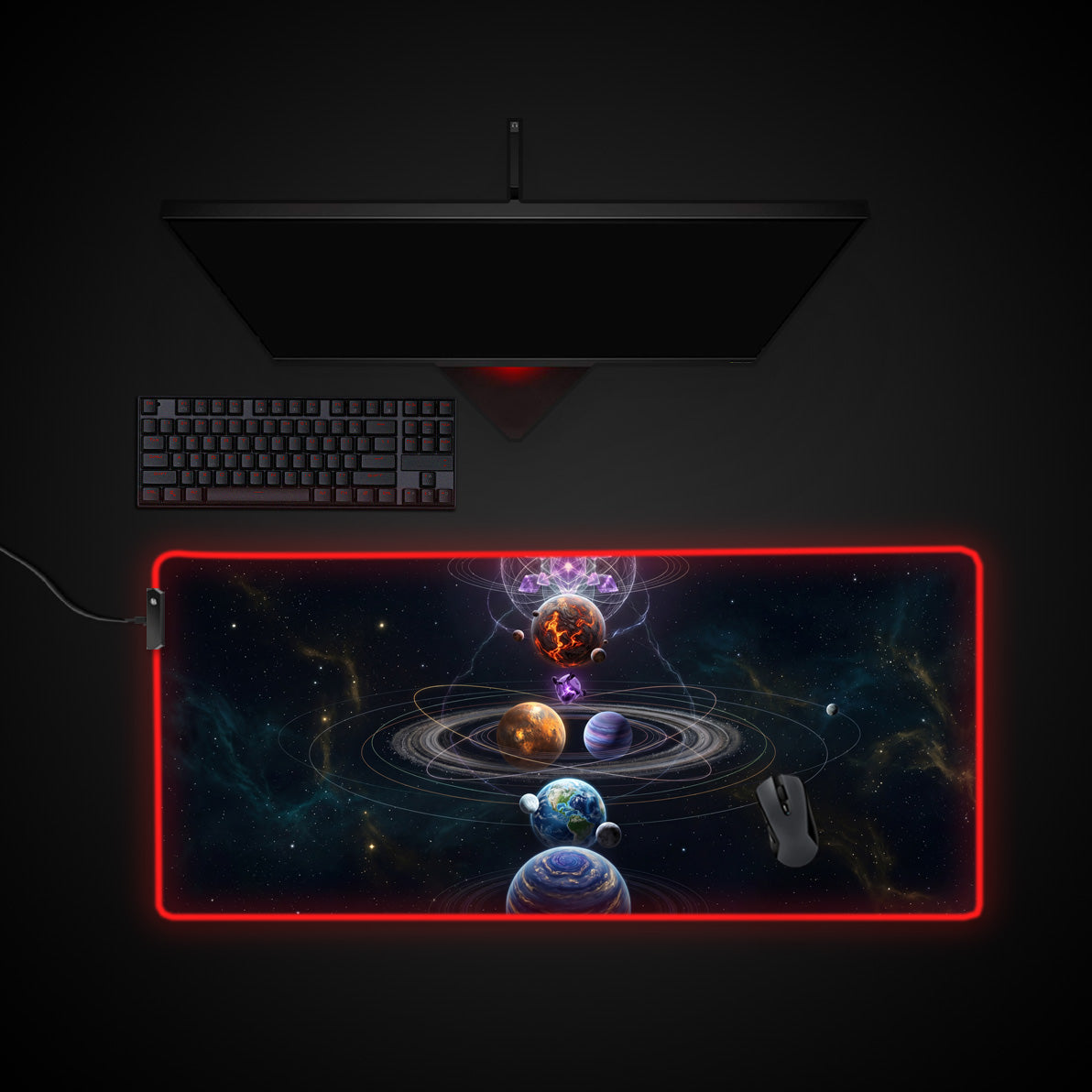 Cosmic Nexus desk mat with RGB edge lighting